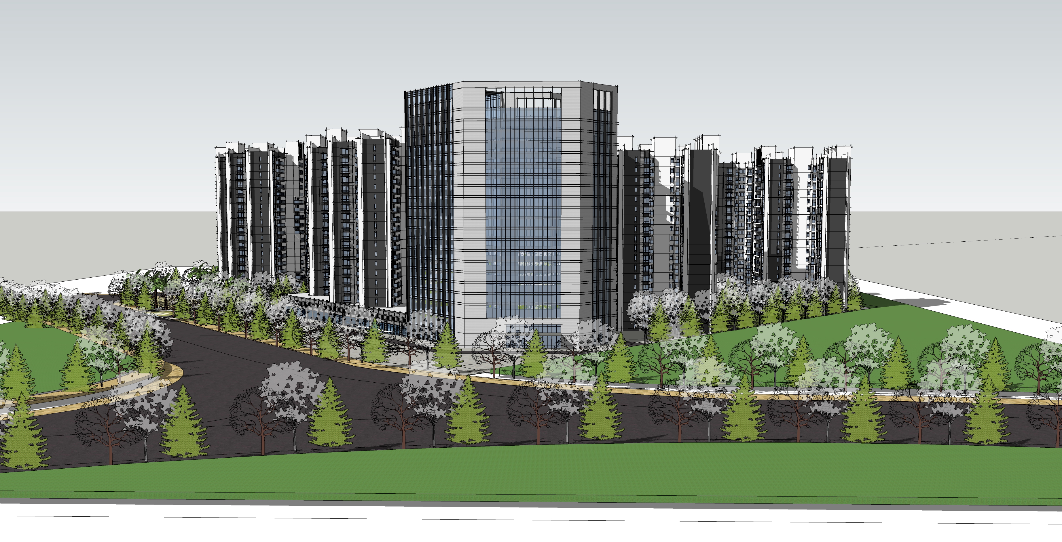 现代风格高层住宅区建筑群sketchup模型