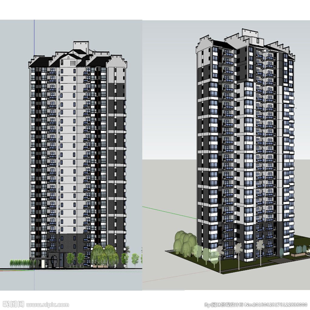 新中式高层住宅楼建筑草图大师图片