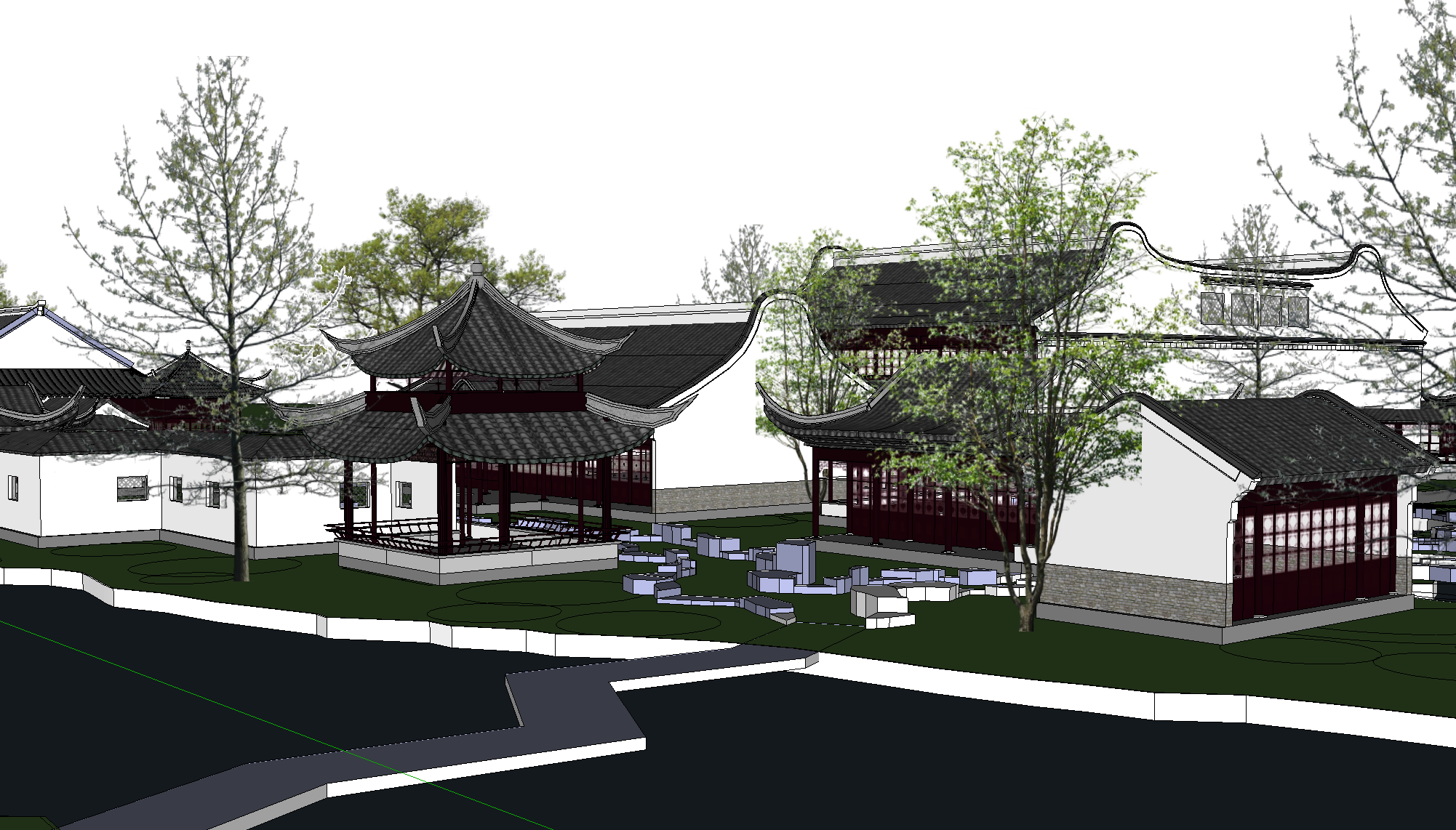 中式风格庭院和园林SketchUp模型