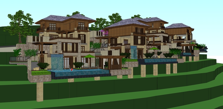 东南亚风格山地别墅住宅sketchup模型 