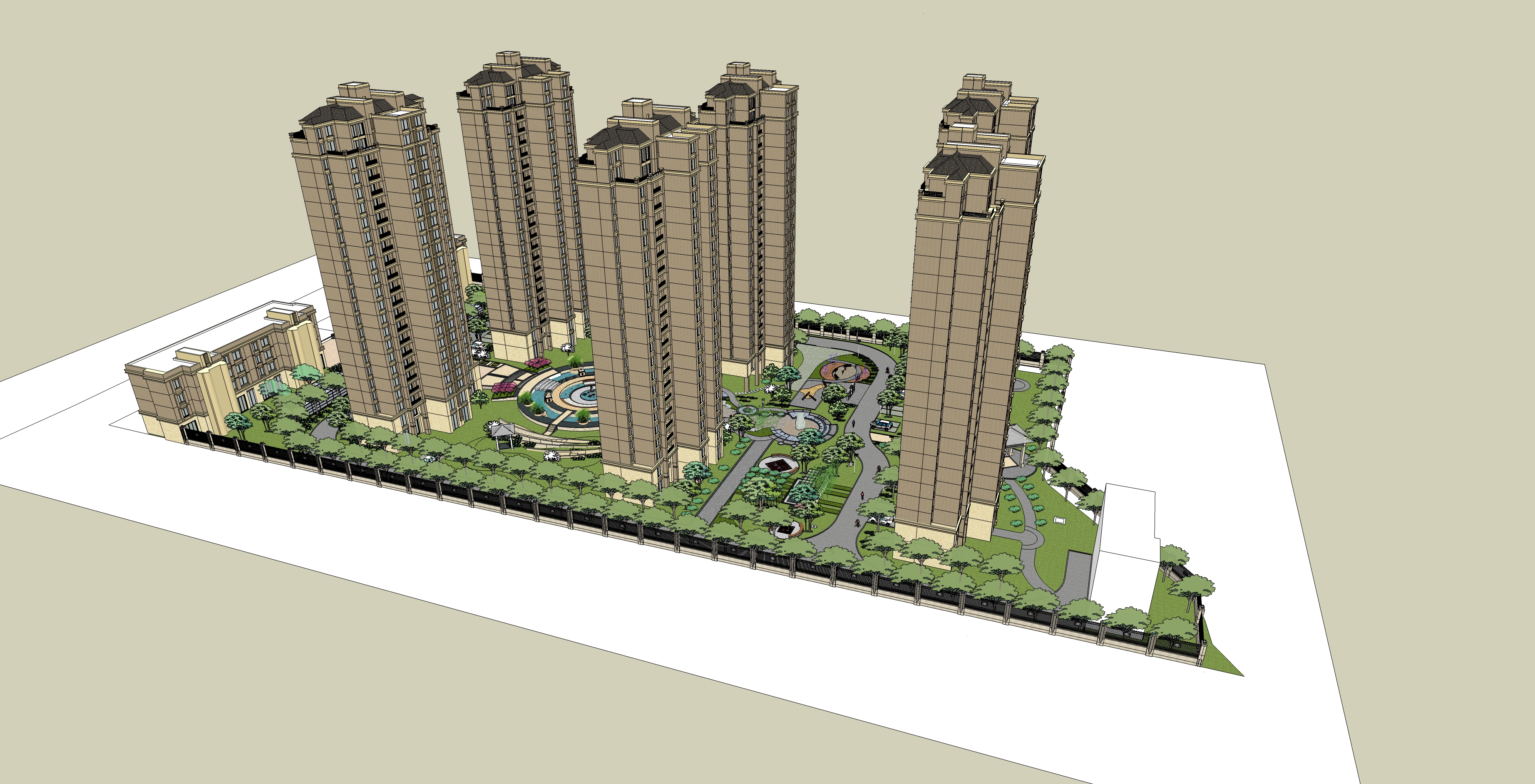 西方新古典高层住宅区规划设计sketchup模型