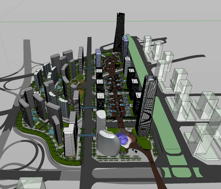 某城市火车站站前广场及综合体SketchUp模型