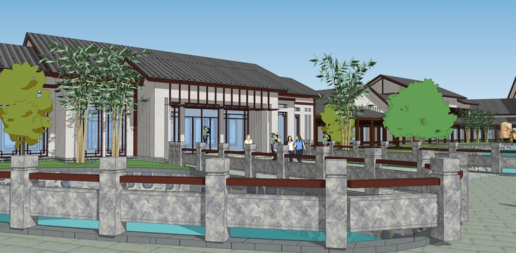 中式风格临水度假酒店设计方案sketchup模型