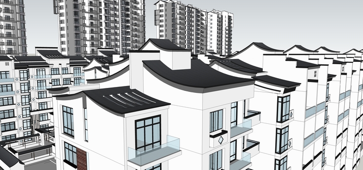 新中式风格高层住宅楼群建筑规划方案sketchup模
