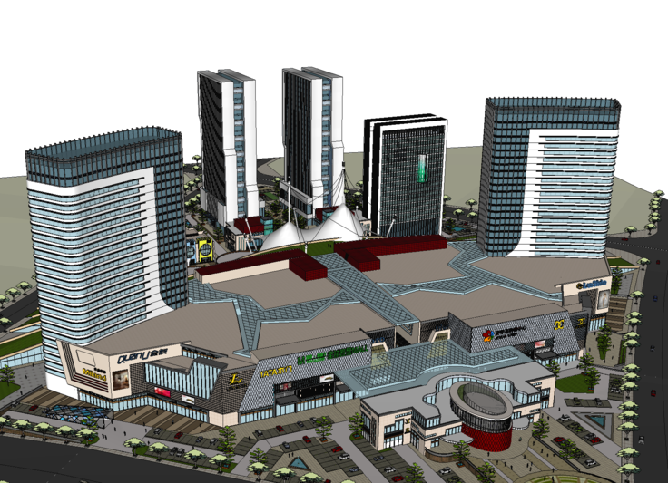 爱琴海购物中心和商业综合体SketchUp模型