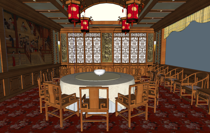 中式宴会厅室内设计SketchUp模型