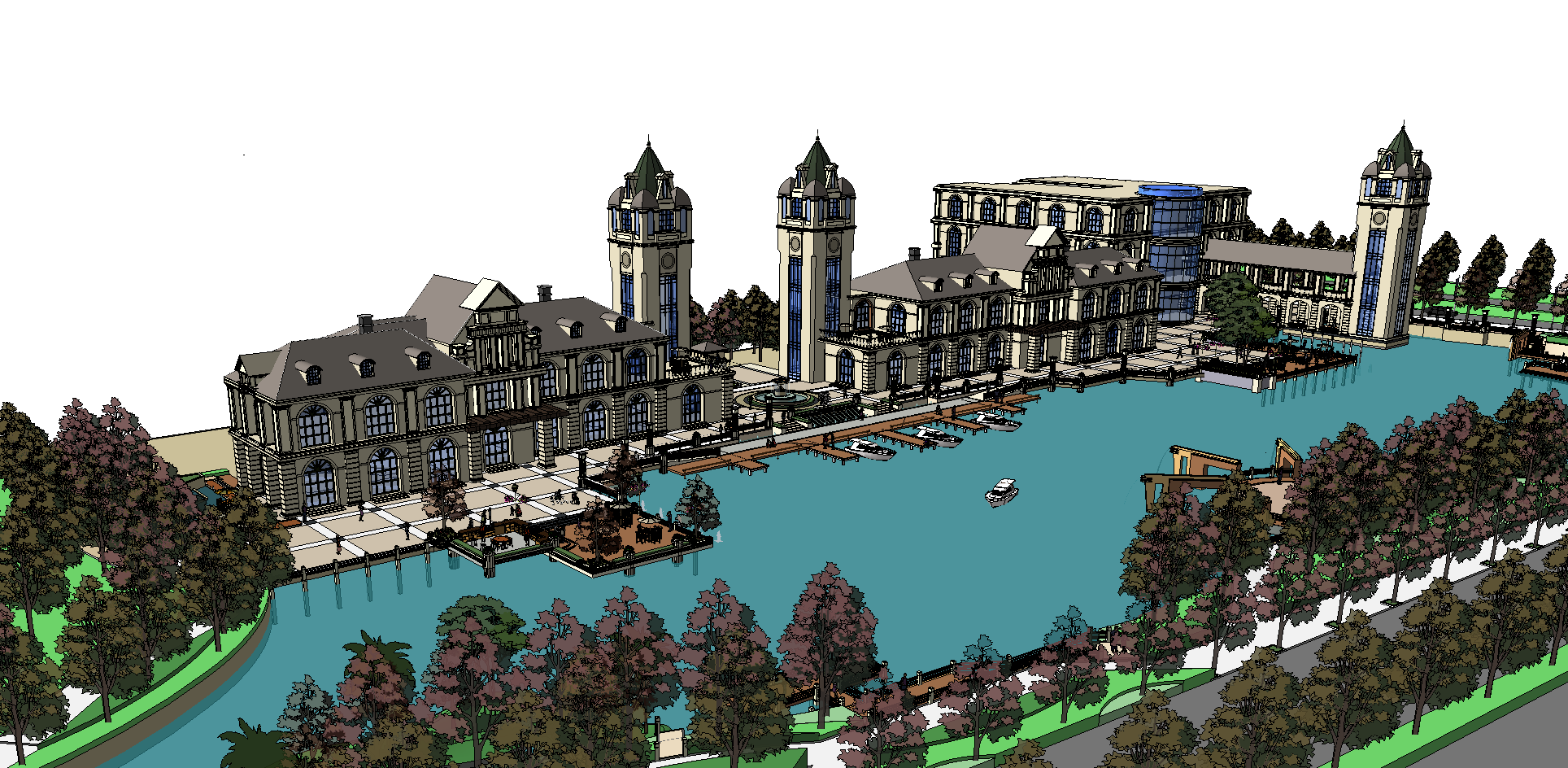 湖滨商业街景SketchUp模型