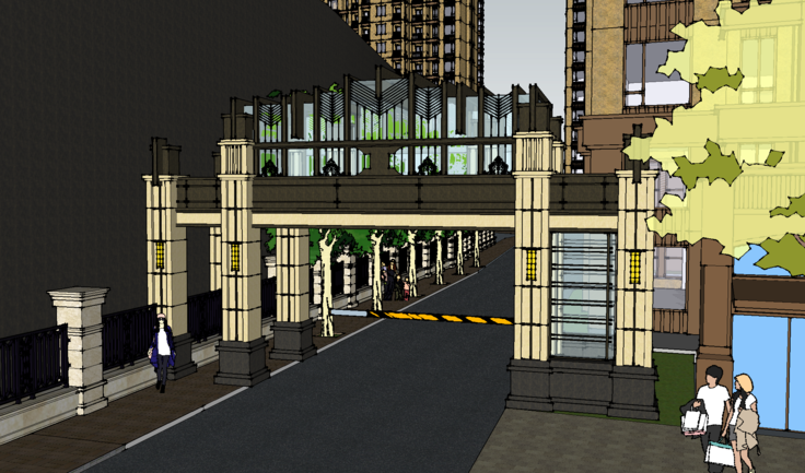 新古典风格住宅小区入口大门SketchUp模型