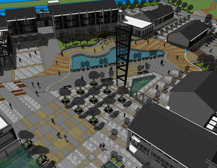 新中式风格码头及广场SketchUp模型