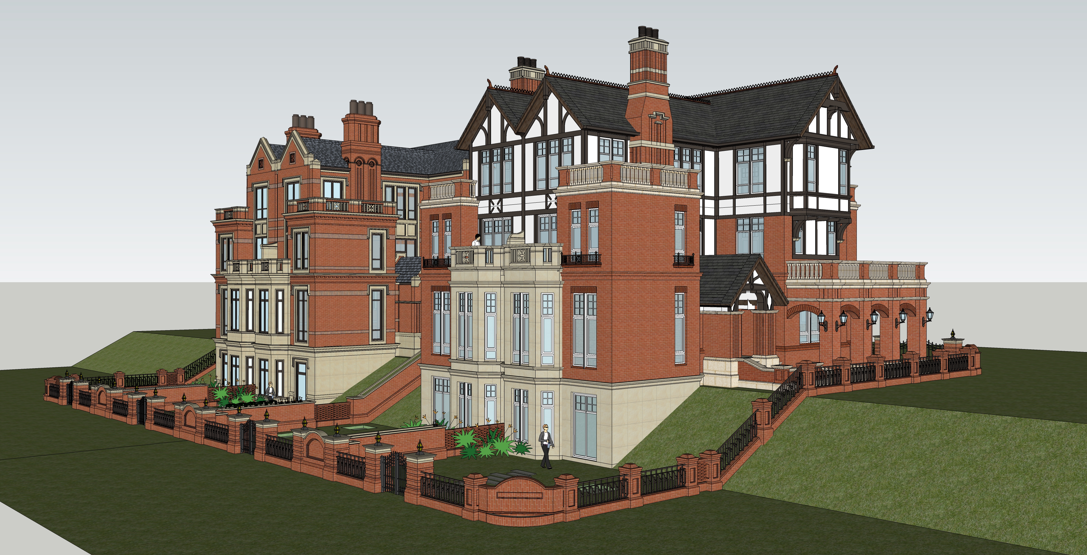 欧式新古典双拼别墅建筑sketchup模型