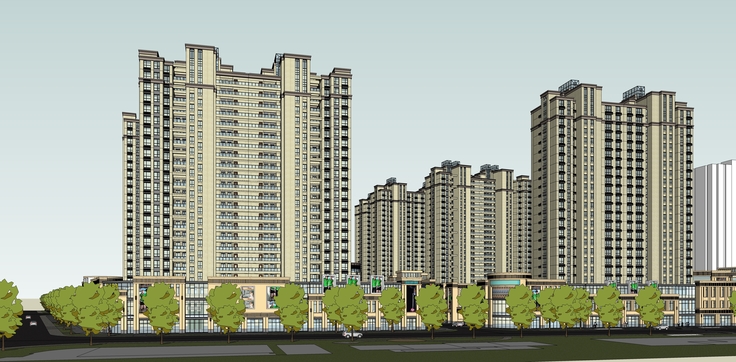 现代简欧风格高层住宅区规划方案sketchup模型