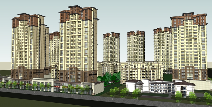 现代风格小高层高层住宅群规划sketchup模型