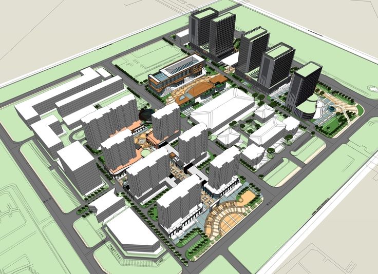 商业综合体与住宅区规划sketchup模型