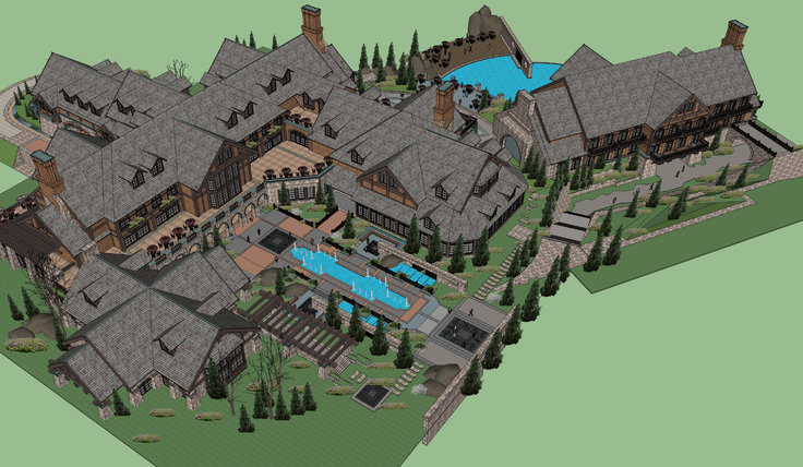 欧式风格度假村式酒店sketchup模型