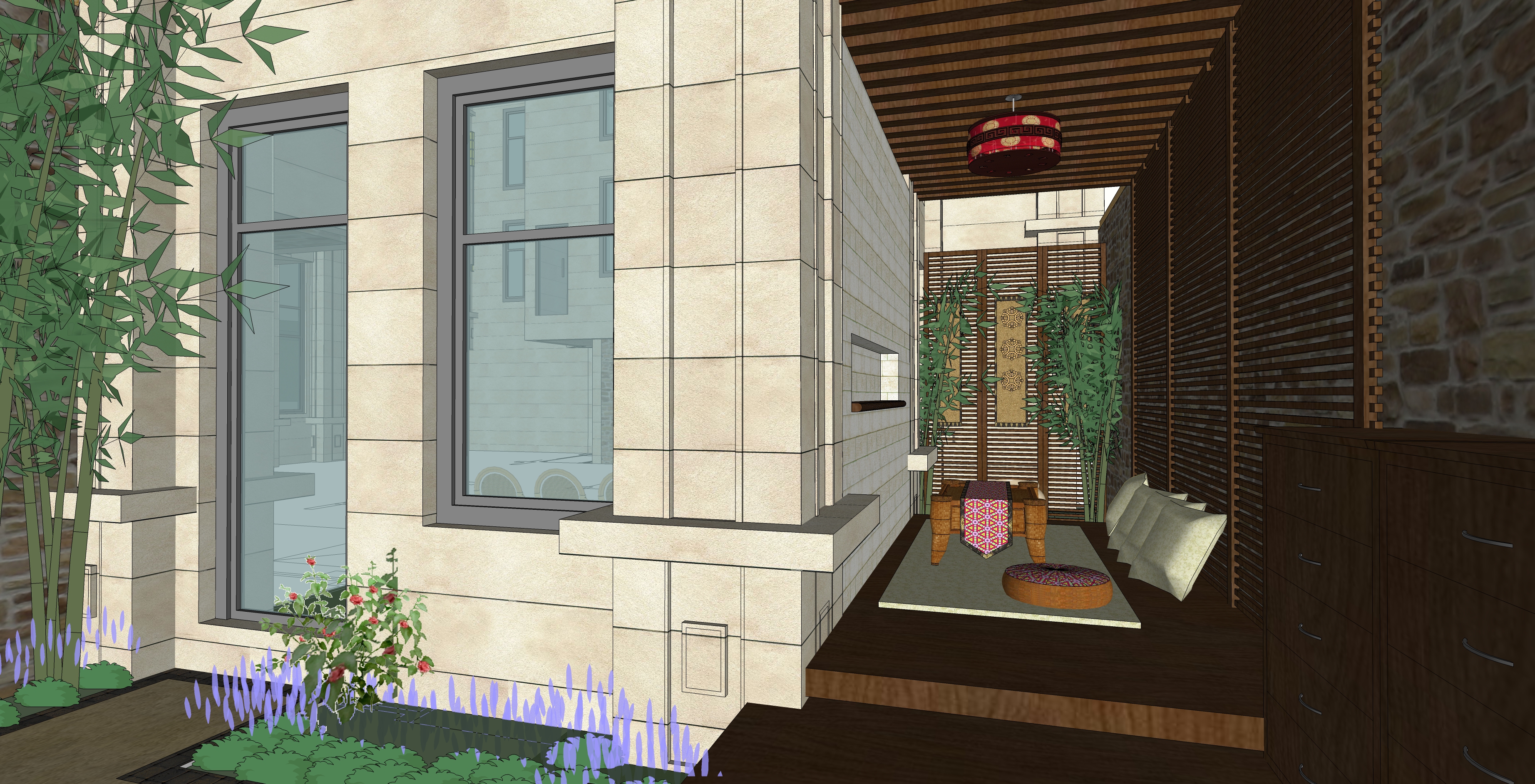 东南亚风格独栋别墅庭院sketchup模型