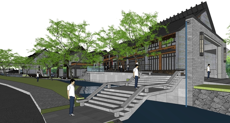 中式风格商业街建筑群sketchup模型