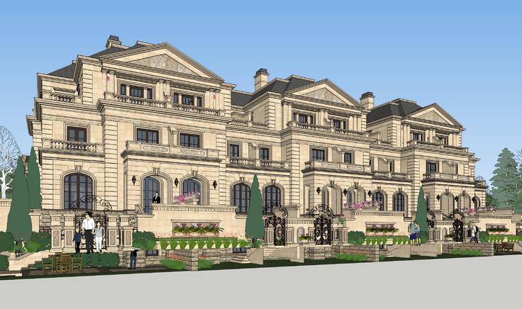 法式联排别墅建筑方案sketchup模型