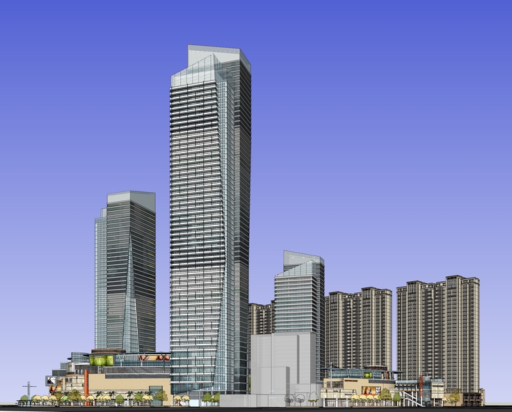 现代大型商业综合体与住宅楼sketchup模型