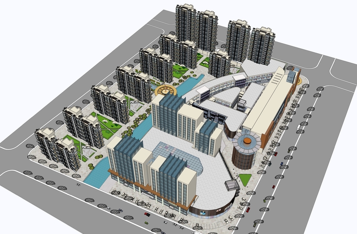 现代商业街与住宅区概念设计方案sketchup模型