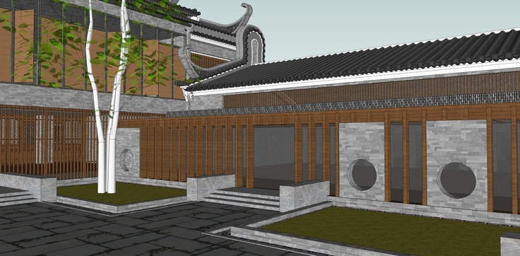 中式风格四合院古建筑院落sketchup模型