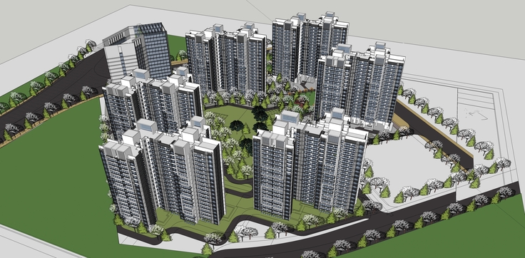 现代风格高层住宅小区整体规划sketchup模型