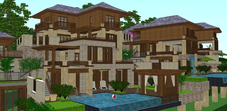 东南亚风格山地别墅住宅sketchup模型 