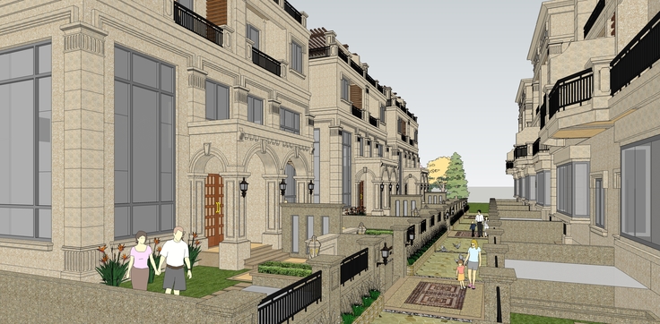 欧式古典风格别墅群建筑sketchup模型