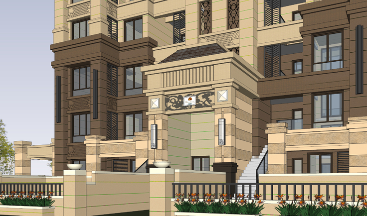 法式风格多层洋房建筑方案sketchup模型