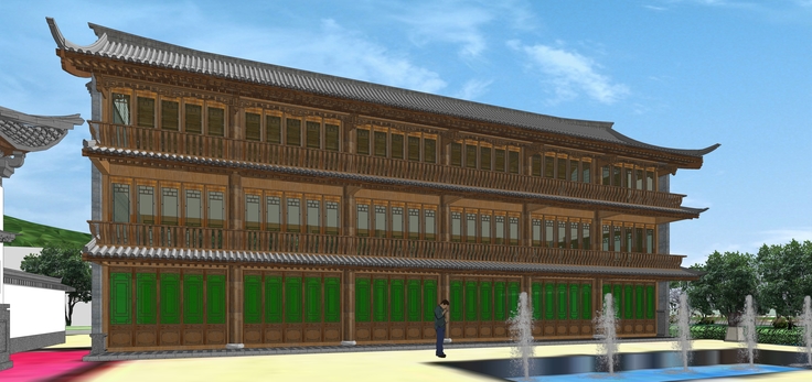 中式风格门楼设计方案sketchup模型