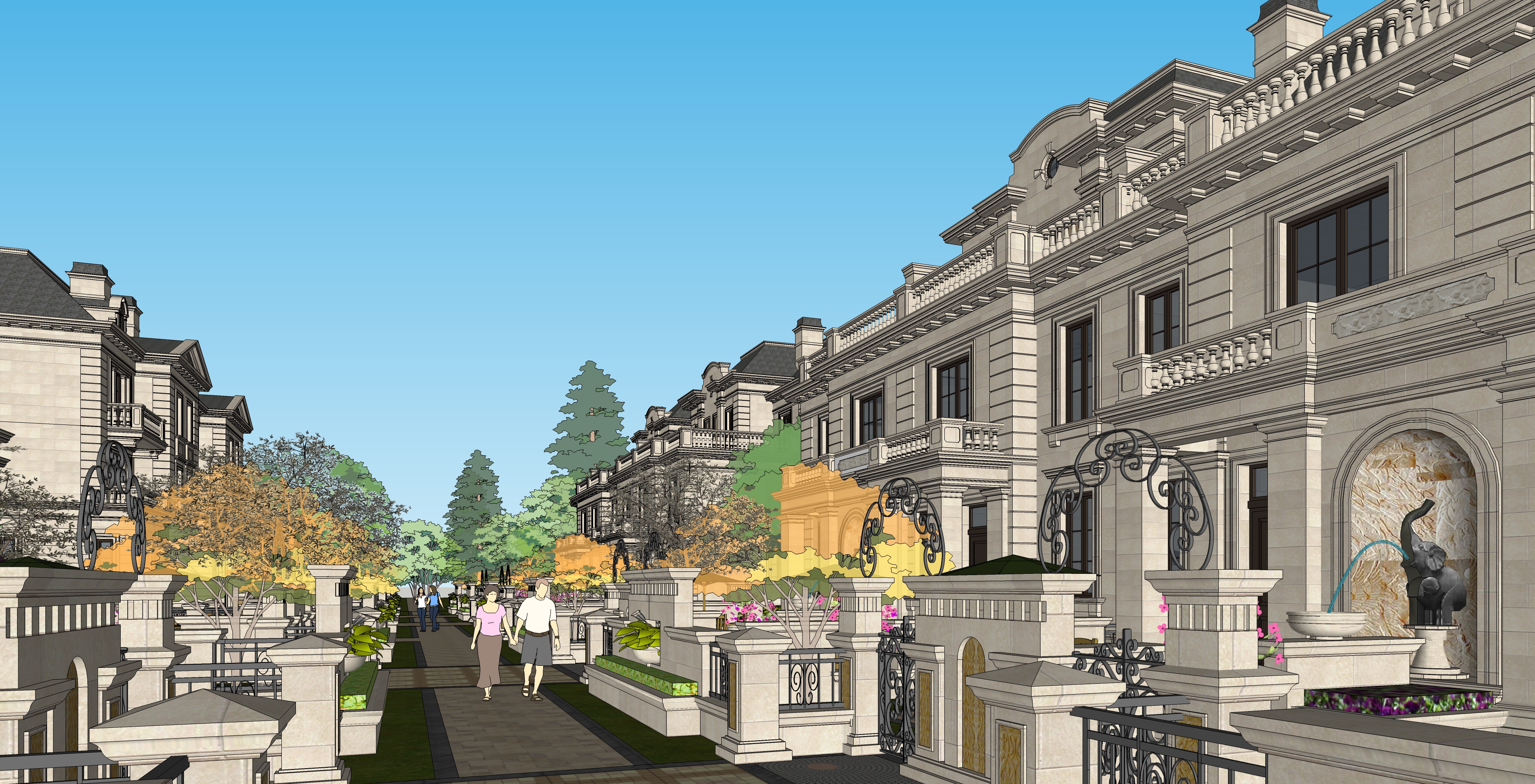 法式风格联排别墅建筑设计方案sketchup模型