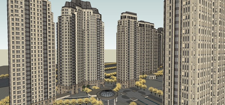 西方新古典风格高层住宅群sketchup模型