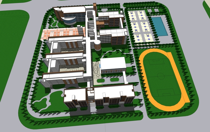 现代大学教学楼与院内规划方案sketchup模型