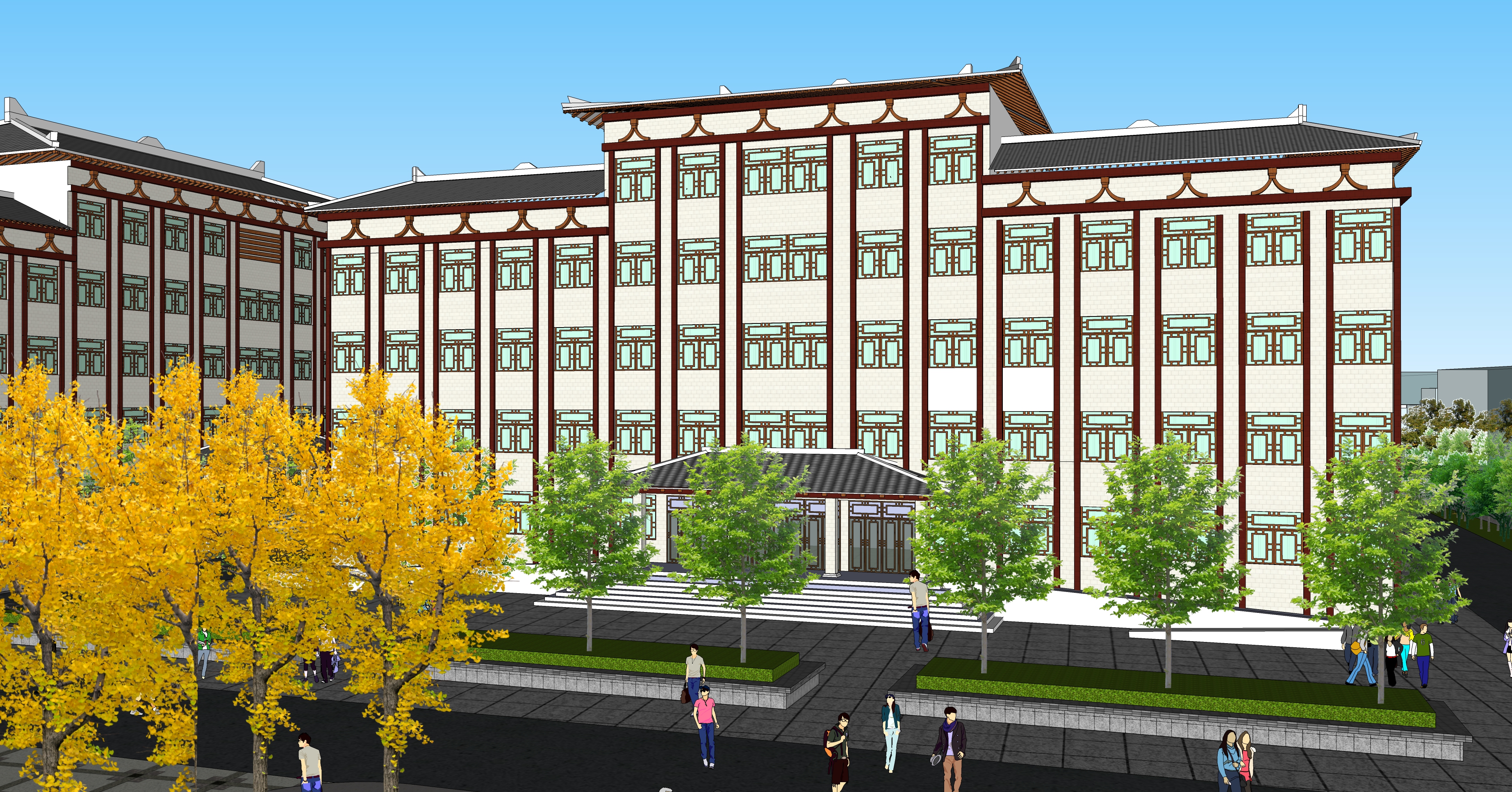 中式风格学校教学楼建筑设计方案sketchup模型