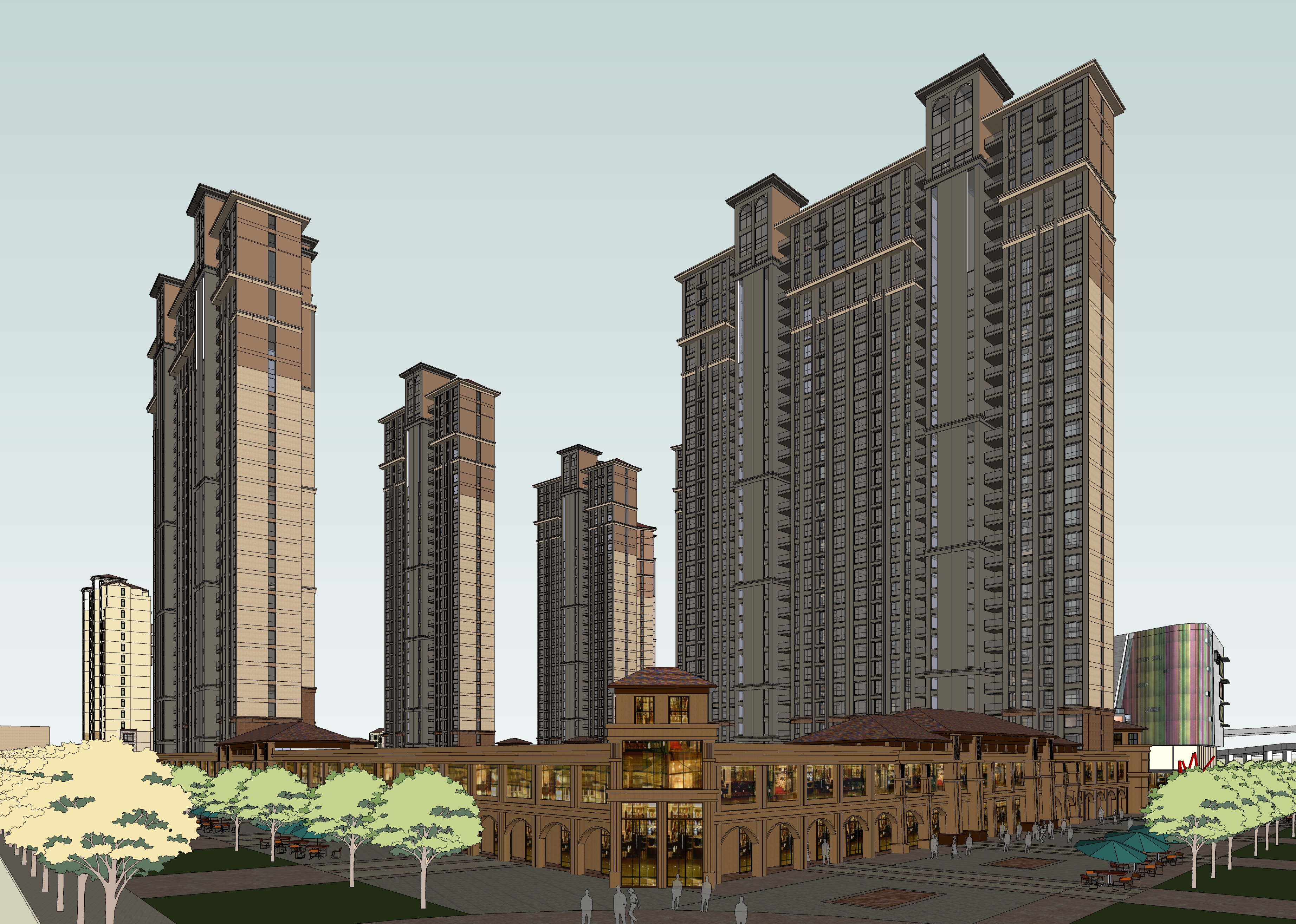 现代商业综合体与高层住宅楼sketchup模型