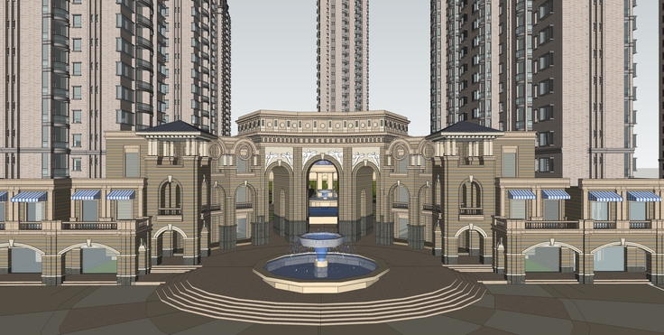 欧式新古典风格高层住宅区sketchup模型