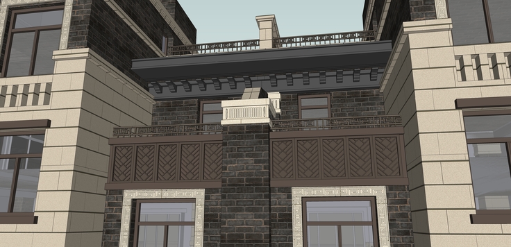 新古典主义联排别墅方案设计sketchup模型