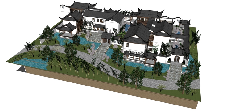 中式风格苏式园林古建院落sketchup模型