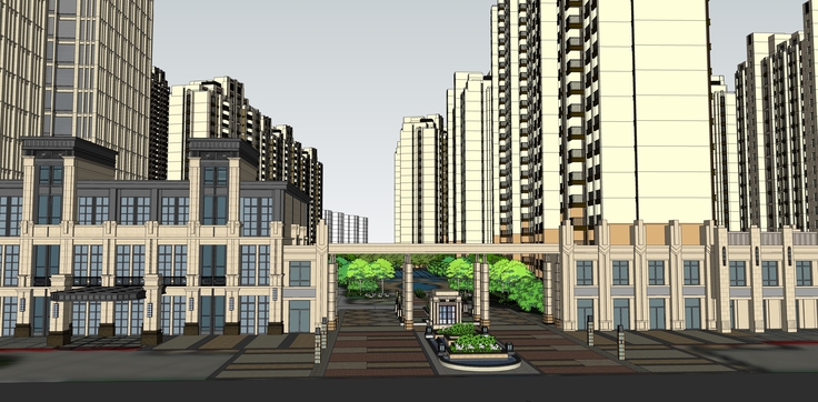 新古典风格超高层住宅小区规划sketchup模型