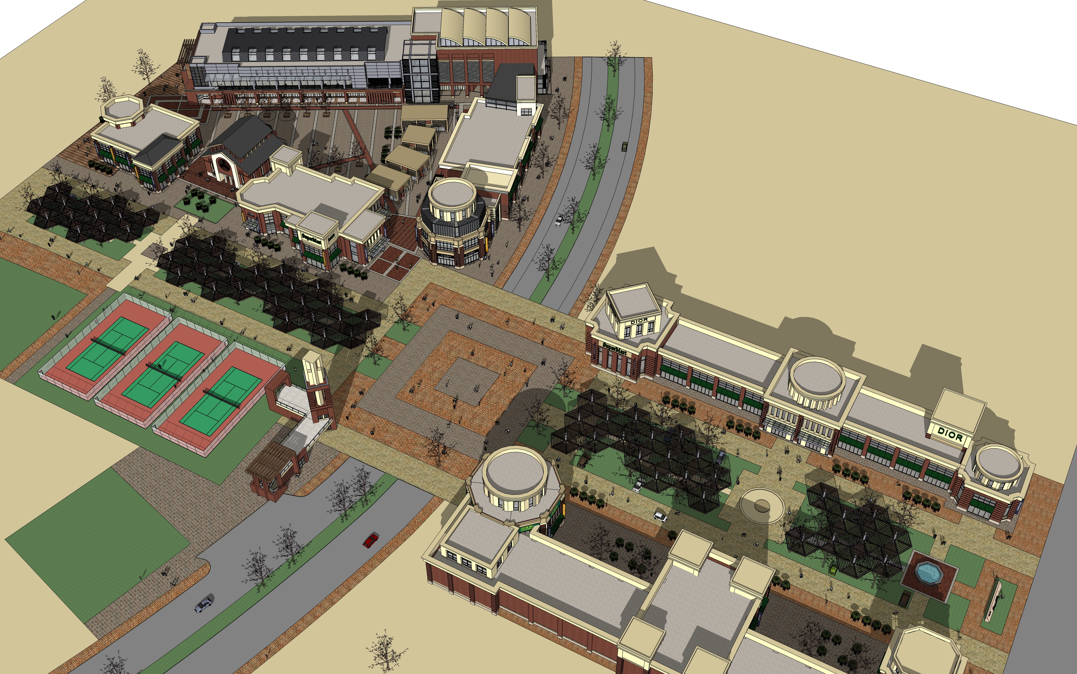 美式风格商业街规划方案sketchup模型