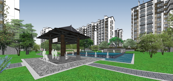 中式风格高层住宅小区方案sketchup模型