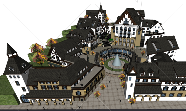 瑞士风情商业街SketchUp模型