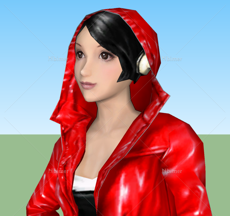 3D红色外套时尚美女SketchUp人物模型