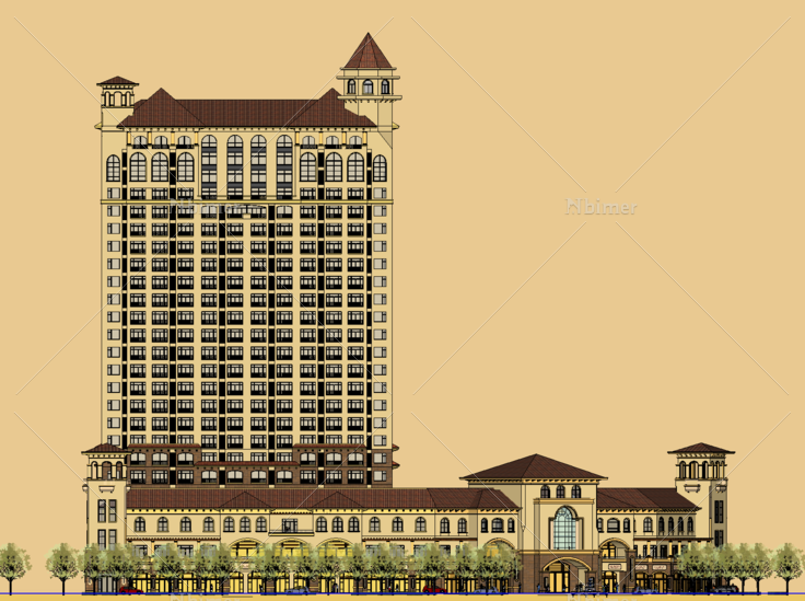 托斯卡纳风格高层公寓及底商SketchUp模型