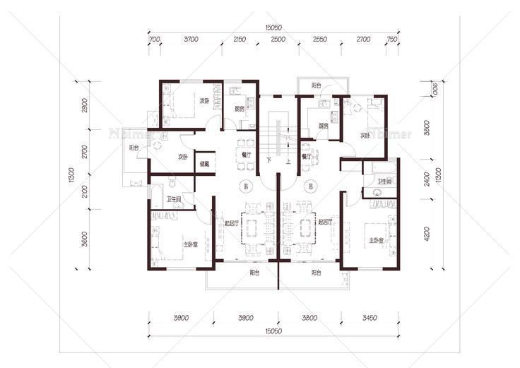 1805 北方 1梯2户 6层 户型 