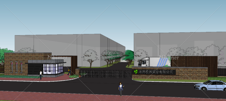 工厂厂区大门和围墙SketchUp模型