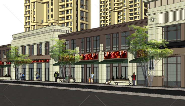 ArtDeco风格沿街商业建筑设计SketchUp模型