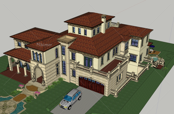 西班牙风格独栋别墅SketchUp模型