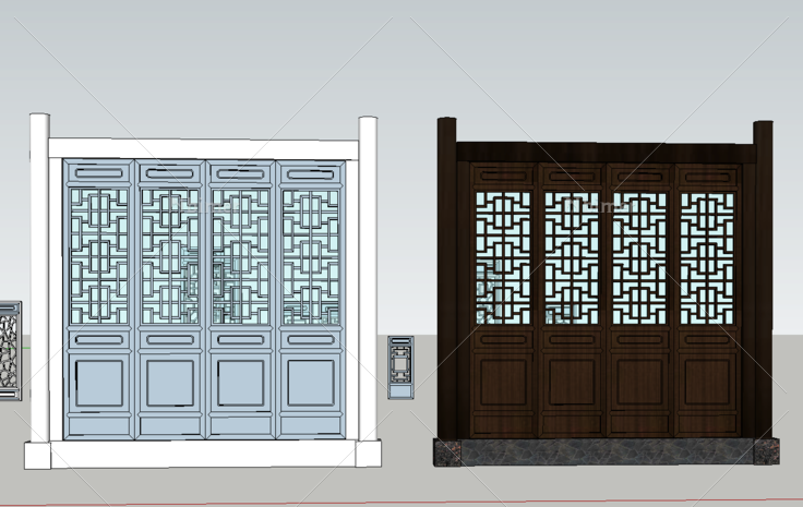 中式风格雕花窗构件集SketchUp模型