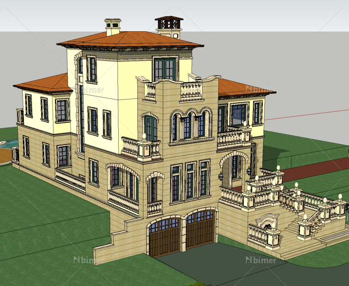 西班牙风格独栋别墅SketchUp模型