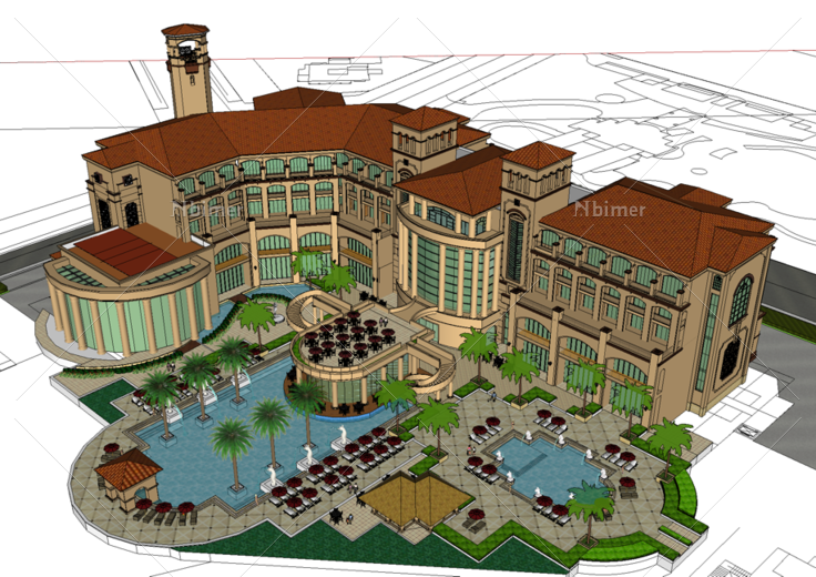 西班牙风格酒店SketchUp模型